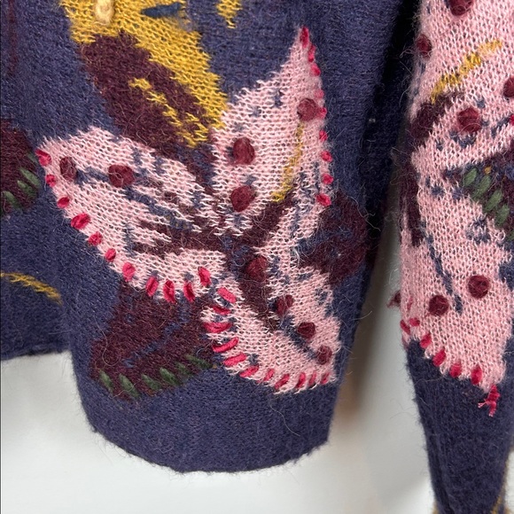 Zara Floral Knit Sweater Embroidered Textured Size S - Picture 6 of 9